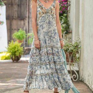 Floral Maxi Dress in Blue and Cream